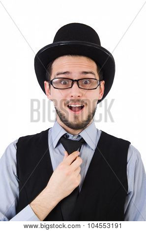 Young man in hat isolated on white