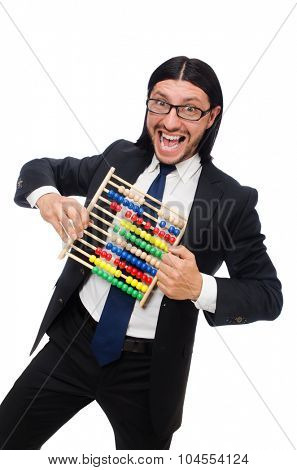 Funny man with calculator and abacus