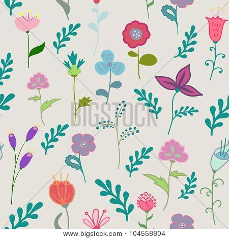 Hand Drawn Flowers Seamless Pattern