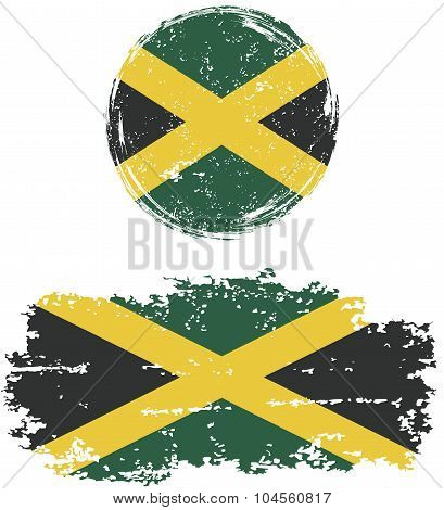 Jamaican round and square grunge flags. Vector illustration.