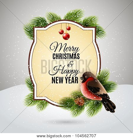 Christmas greetings card with robin bullfinch