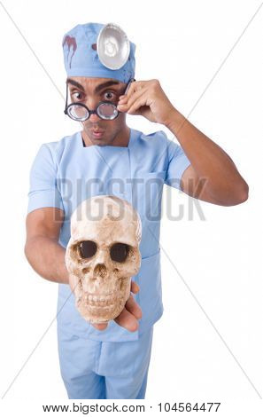 Young nurseboy with sculp isolated on white