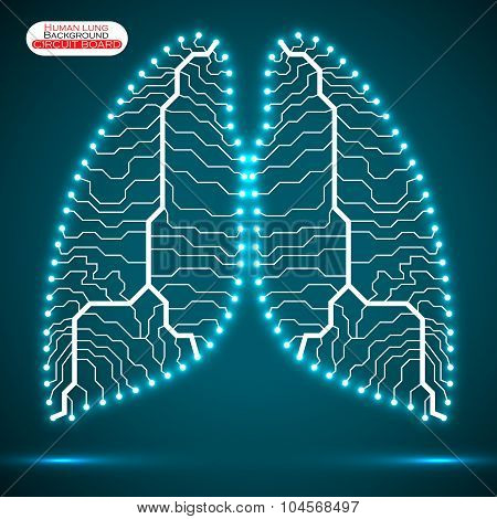 Neon human lung. Circuit board. Vector illustration. Eps 10