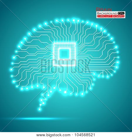 Neon brain. Cpu. Circuit board. Vector illustration. Eps 10