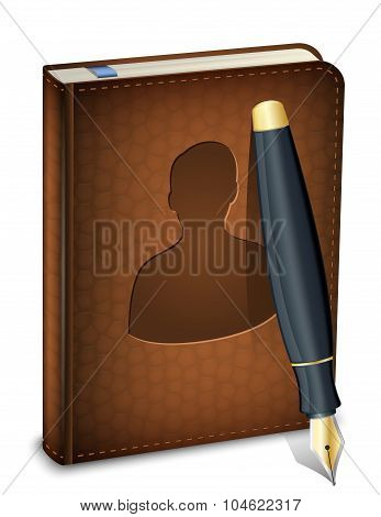 Address Book Icon With Ink Pen. Vector