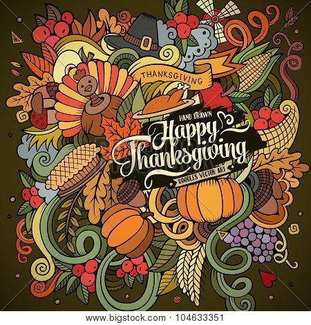 Cartoon vector hand drawn Doodle Thanksgiving illustration.
