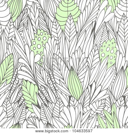 Seamless leaf pattern. Outline ornament.