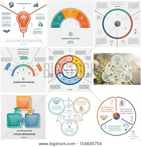 Set 9 Templates Infographics Cyclic Processes On Three Positions