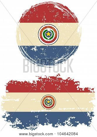 Paraguayan round and square grunge flags. Vector illustration.