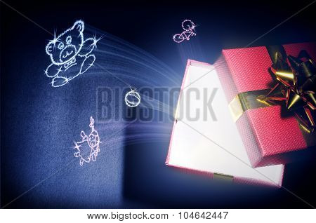 Concept Of Christmas Gifts For Children Horizontal Composition Top View