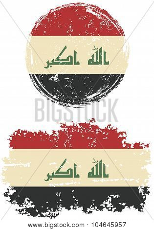 Iraqi round and square grunge flags. Vector illustration.