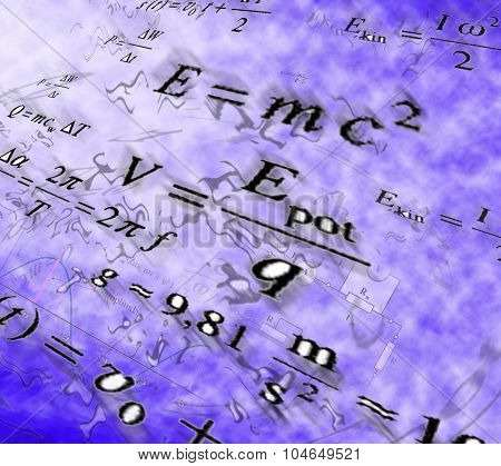 Image Of Physical Technology Abstract Background. Science Wallpaper With School Physics Formulas And