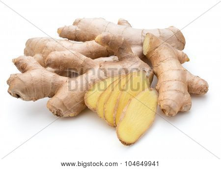 Fresh ginger root or rhizome isolated on white background cutout