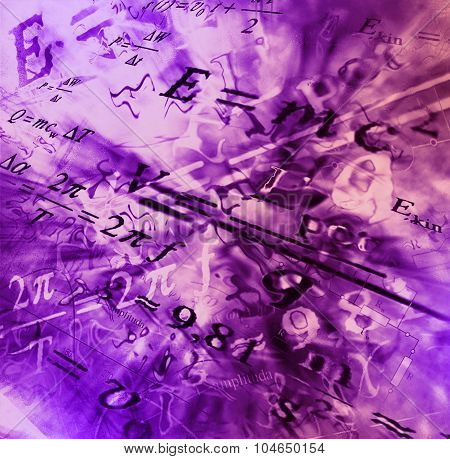 Image Of Physical Technology Abstract Background. Science Wallpaper With School Physics Formulas And