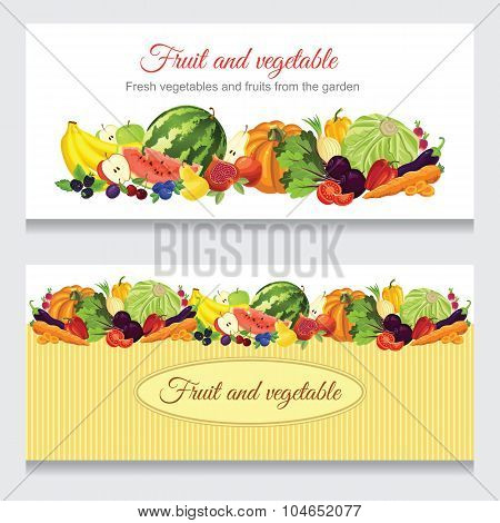 banners with various fruit, berry and vegetables.
