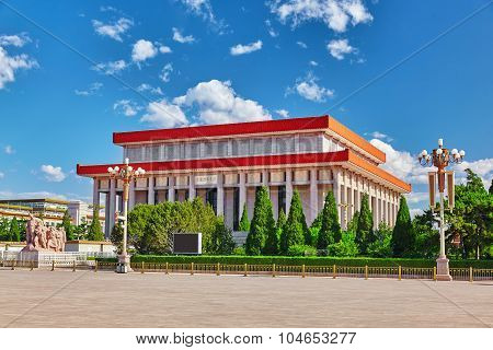 Mao Zedong Mausoleum On Tiananmen Square- The Third Largest Square In The World, Beijing.translation
