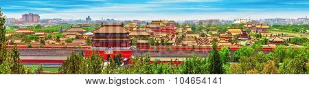 Jingshan Park,panorama Above On  The Forbidden City, Beijing.