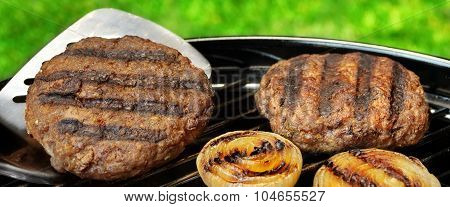 Barbecue Burgers On The Hot Charcoal Grill