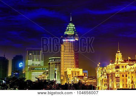 Shanghai, China - May 23, 2015:beautiful View Of  Shanghai -  Bund Or Waitan Waterfront At Night. Sh