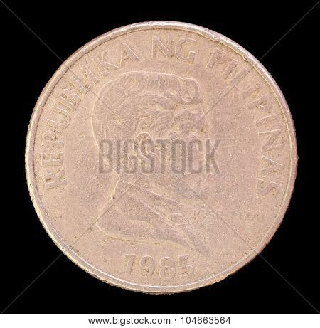 Head Of 1 Piso Coin, Issued By Philippines In 1983 Depicting The National Hero Jose Rizal