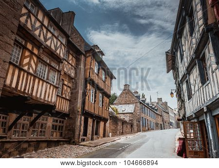 street old Breton town Treguier, France