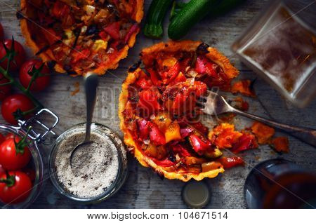 Tomato And Pepper Tart Over Head Shot