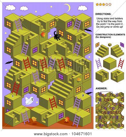Autumn or Halloween 3d maze game with stairs and ladders