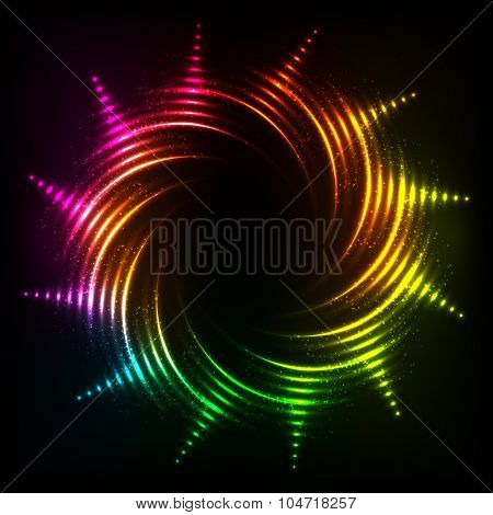Abstract rainbow neon spirals vector cosmic frame