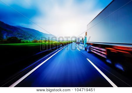 Container Truck On The Highway.