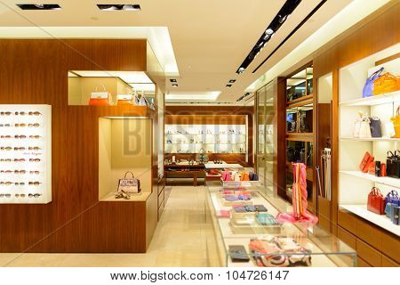 KUALA LUMPUR, MALAYSIA - APRIL 23, 2014: boutique interior in Suria KLCC shopping mall in Petronas Twin Towers. Suria KLCC is one of the largest shopping malls in Malaysia