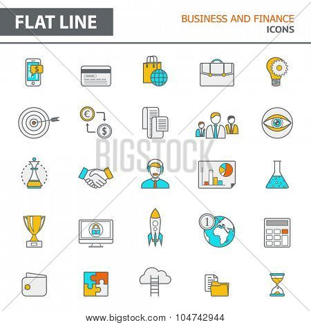 Set of modern simple line icons in flat design. Trendy infographic business and finance concept elements for banners, layouts, corporate  brochures, templates and web sites. Vector eps10 illustration