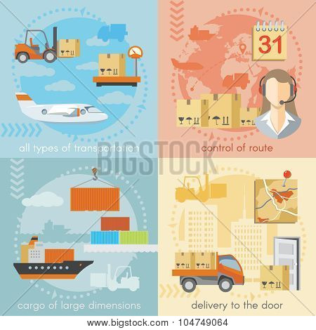 Set of logistics and delivery shipping concepts