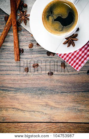 Cup of Coffee on Woody Background in Retro Vintage Style