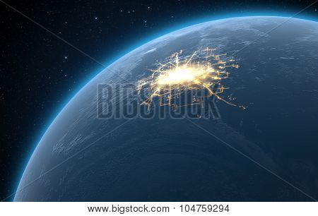 Planet With Illuminated City