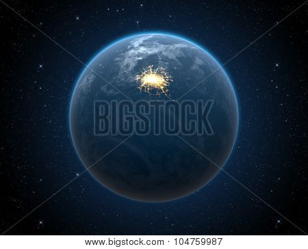 Planet With Illuminated City