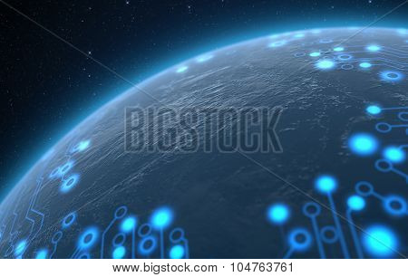 Planet With Illuminated Network