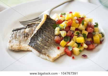 Seabass With Watermelon, Pineapple And Mango Salsa