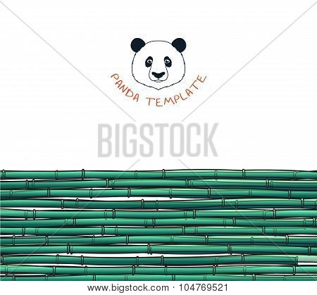 Template with bamboo. Japanese background. Bamboo and panda