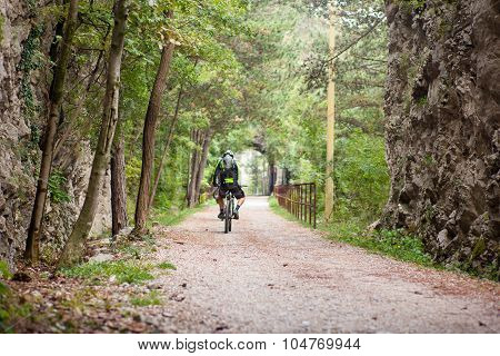 Mountain Bike Cyclist Riding Track