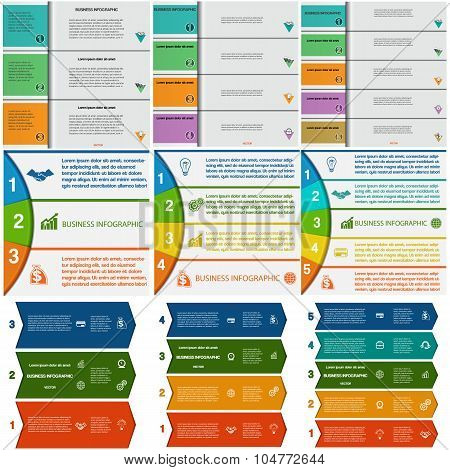 Set Infographics Colorful Strips On 3, 4, 5 Positions