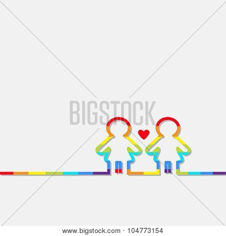 Gay Marriage Pride Symbol Two Rainbow Contour Women Sign With Red Heart Love Lgbt Icon Flat Design