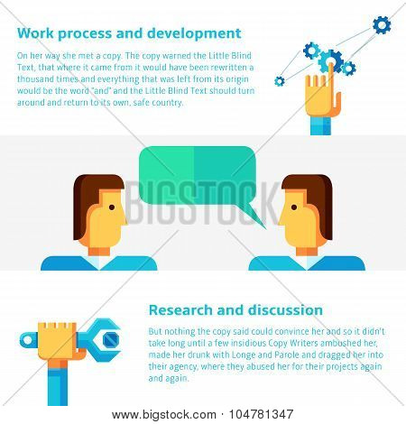 Work Process And Development Concept Vector Illustration In Flat Infographic Style.