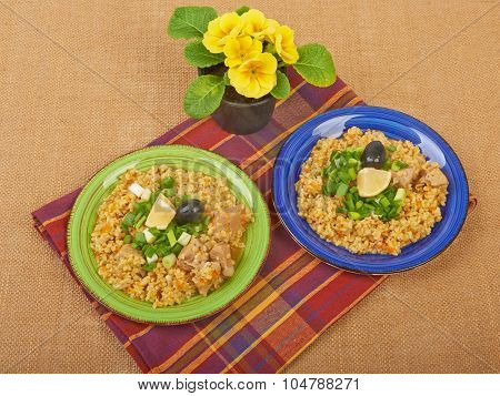 Porridge In A Dish Seasoned With Chives