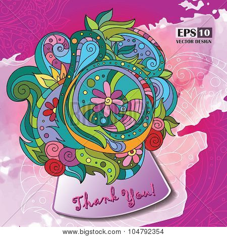 Thank You, hand lettering and doodles elements background. Vector illustration