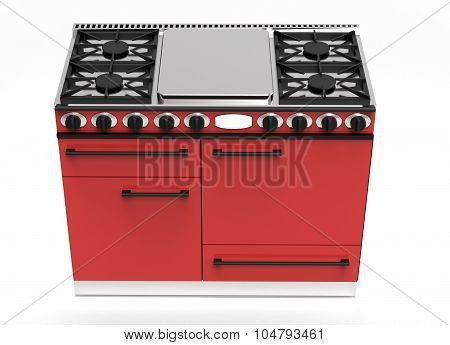 Modern Red Gas Stove With Hotplates And Ovens