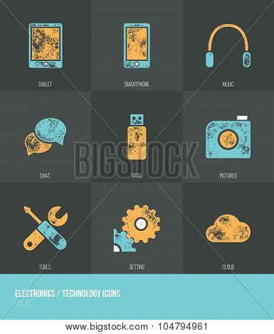Electronics / Technology Vecotor Grunge Icons Vol.2