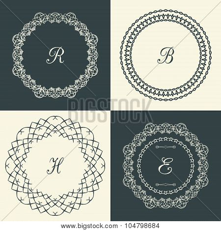Flourishes calligraphic monogram emblem template. Luxury frame.
