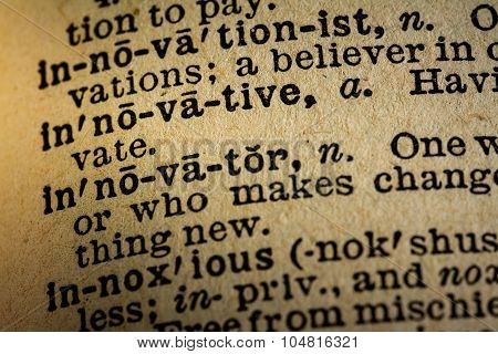 Close-up Of The Word Innovative And Its Definition