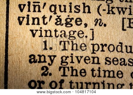Close-up Of The Word Vintage And Its Definition