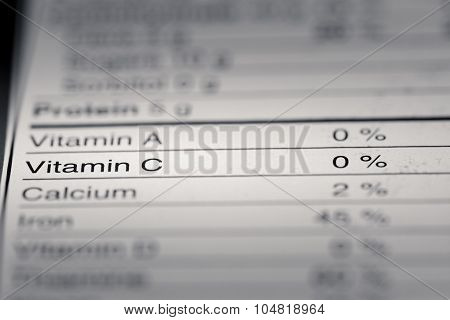 Shallow Depth Of Field Image Of Nutrition Facts